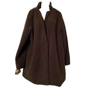 A New Day Teddy Coat Faux Shearling Dark Brown Single Button Up Women’s SZ L